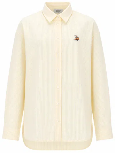 Maison Kitsuné Dreaming Fox Striped Cotton Casual Shirt In Neutral