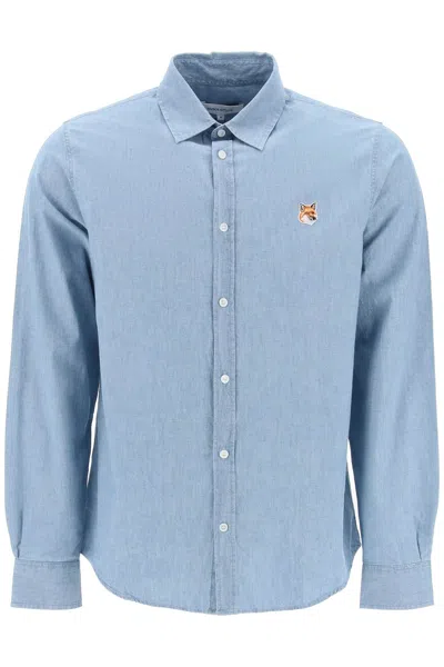 Maison Kitsuné Fox Head Chambray Classic Shirt In 靛蓝色
