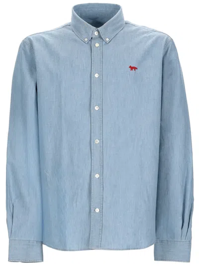 Maison Kitsuné Profile Fox Regular Fit Chambray Shirt In Blue