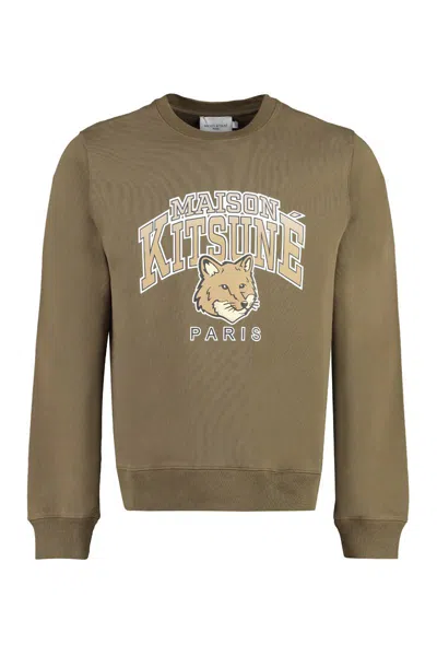 Maison Kitsuné Campus Fox Printed Cotton Sweatshirt In Brown