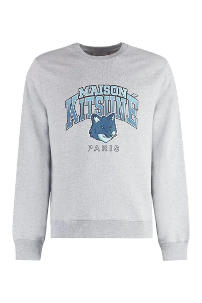Maison Kitsuné Campus Fox Printed Cotton Sweatshirt In Gray