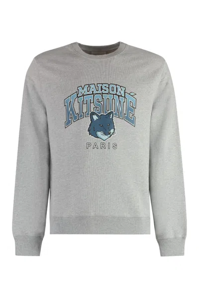 Maison Kitsuné Maison Kitsune Crew Neck Sweatshirt With Campus Fox Print In Gray