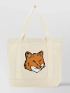Maison Kitsuné Canvas Fox Head Tote Bag In Beige