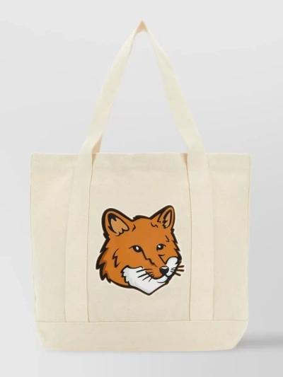 Maison Kitsuné Canvas Fox Head Tote Bag In Beige