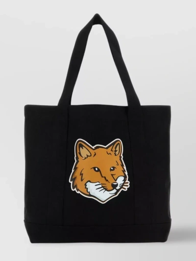 Maison Kitsuné Canvas Fox Head Tote Bag In Black
