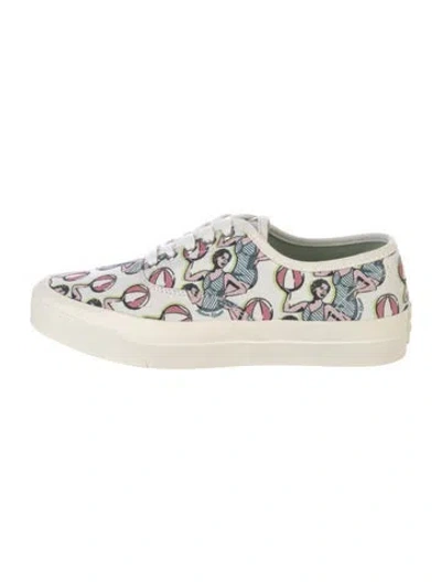 Pre-owned Maison Kitsuné Canvas Printed Sneakers In White