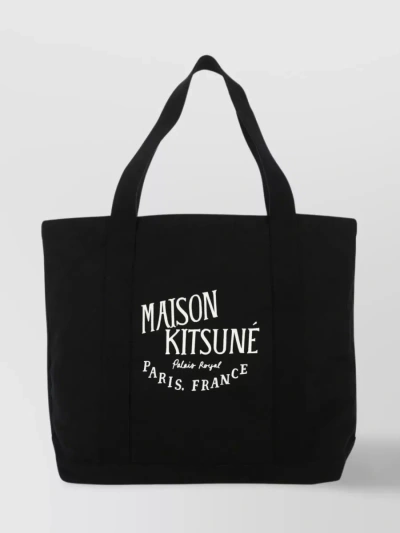 Maison Kitsuné Canvas Shopper With Flat Handles In Black