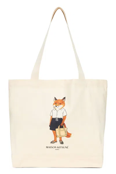 Maison Kitsuné Canvas Tote Bag In Neutral