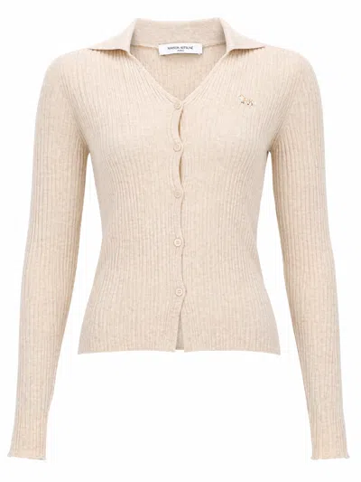 Maison Kitsuné Baby Fit Cardigan V Neck Ribbed In Pink