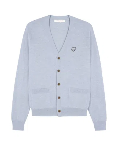 Maison Kitsuné Cardigan In Light Blue Melange