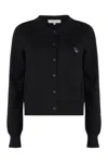 Maison Kitsuné Black Cardigan With Baby Fox Logo Patch Applied On The Front In Wool Woman