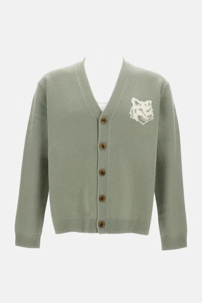 Maison Kitsuné Cardigan Fox Head In Green