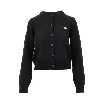 Maison Kitsuné Cardigan In Lana 'baby Fox' In Black