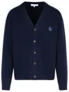 Maison Kitsuné Wool Blend Cardigan With Embroidered Foxy Patch On The Front In Ink Blue
