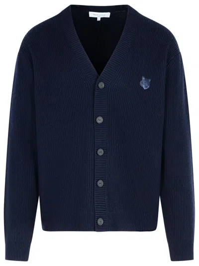 MAISON KITSUNÉ CARDIGAN IN NAVY WOOL BLEND