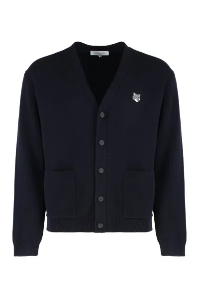 Maison Kitsuné Cardigan In Wool In Blue