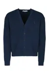 Maison Kitsuné Cotton Blend Cardigan With Iconic Frontal Patch In Blue