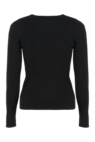 Maison Kitsuné Cardigan Made Of Fine Ribbed Wool In Black