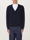 Maison Kitsuné Wool Blend Cardigan With Embroidered Foxy Patch On The Front In Blau 1