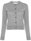Maison Kitsuné Cropped Wool Cardigan With Ribbed Cuffs And Hem In Grey