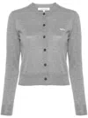 Maison Kitsuné Cropped Wool Cardigan With Ribbed Cuffs And Hem In Grey