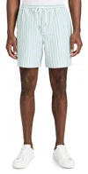 Maison Kitsuné Awning Striped Cotton Shorts With Frontal Maxi Pockets In Ice Blue Stripes