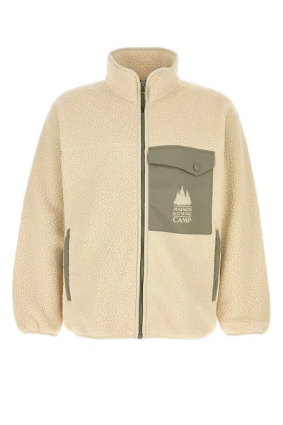 Maison Kitsuné Zip-up Fleece Jacket With Logo Pocket And High Collar In Neutral
