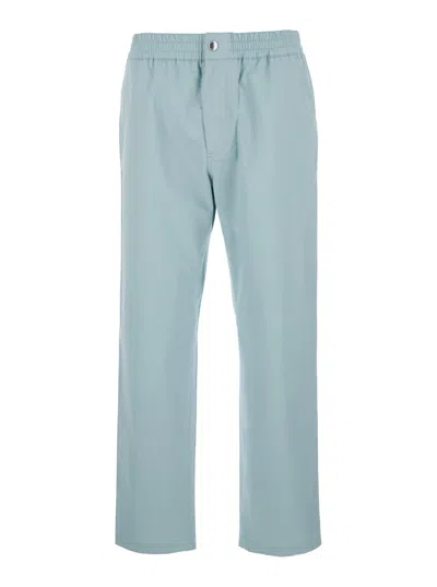 MAISON KITSUNÉ LIGHT BLUE STRAIGHT PANTS IN COTTON MAN