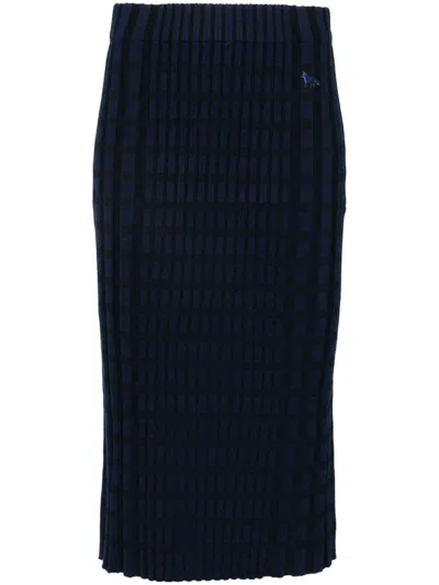 Maison Kitsuné Checked Knitted Skirt In Blue