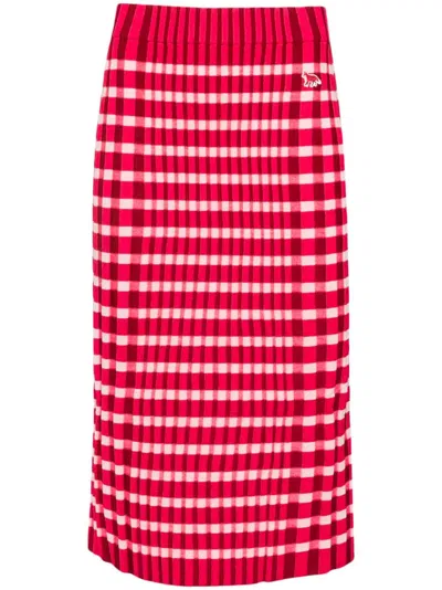 Maison Kitsuné Checked Knitted Skirt In Pink