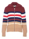 Maison Kitsuné Cable Knit Striped High Neck Cardigan In Multicolour