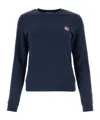 Maison Kitsuné Blue Crewneck Sweater With Fox Head Logo Patch On The Front In Cotton Woman In Blue
