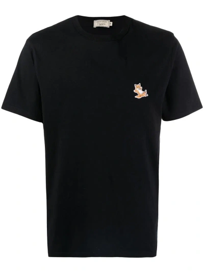 Maison Kitsuné Chillax Fox Patch Regular Tee Shirt In Black
