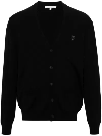 Maison Kitsuné Bold Fox Head Patch Regular Cardigan In Lambswool In Black
