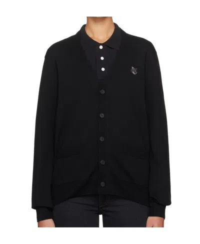 Maison Kitsuné Chillax Fox Wool Cardigan In Black