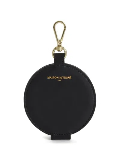 Maison Kitsuné Circular Leather Keyring In Black