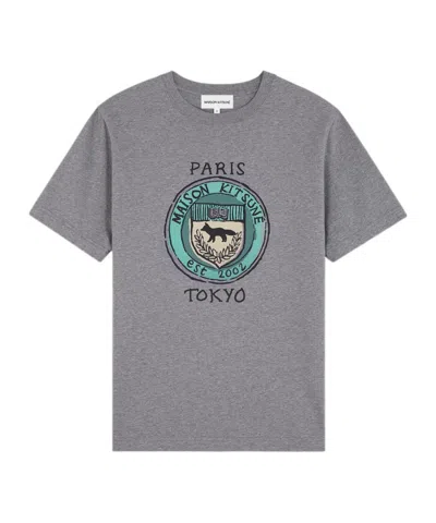 Maison Kitsuné City Coins Cotton T-shirt In Gray