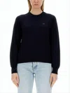 Maison Kitsuné Classic Crew Neck Sweater With Puff Sleeves And Ribbed Details In Black