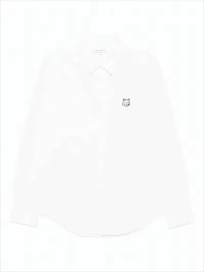 Maison Kitsuné Classic Long-sleeve Cotton Shirt With Embroidered Fox Logo In White