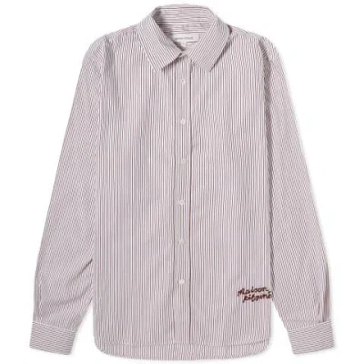 Maison Kitsuné Classic Shirt In Striped Cotton With Logo Handwrit Clothing In White