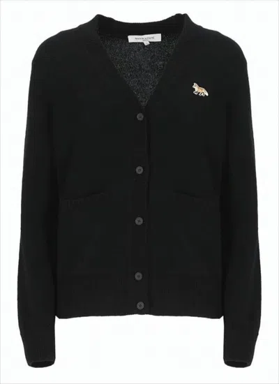 Maison Kitsuné Classic V-neck Cardigan With Button-down Front And Embroidered Logo In Black