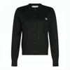 Maison Kitsuné Classic Wool Cardigan With Round Neckline And Embroidered Detail In White
