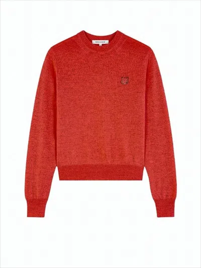 Maison Kitsuné Classic Wool Sweater With Subtle Logo Detail In Red