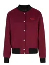 Maison Kitsuné Teddy Burgundy Flannel Bomber Jacket In Burgundy