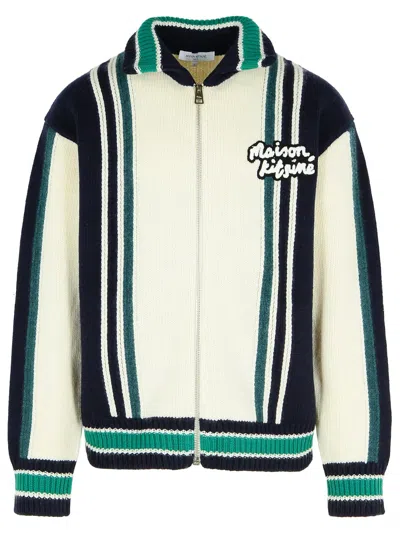 Maison Kitsuné College Cream Wool Bomber Jacket In Multi