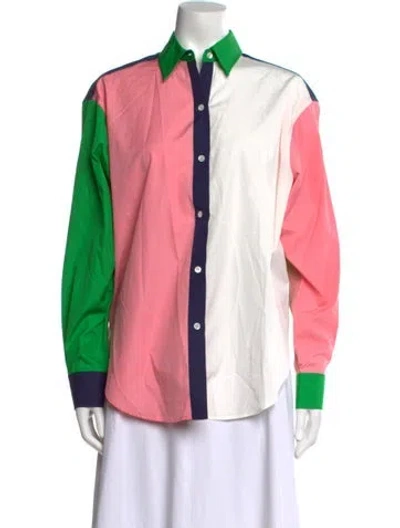 Pre-owned Maison Kitsuné Colorblock Pattern Long Sleeve Button-up Top W/ Tags In Pink
