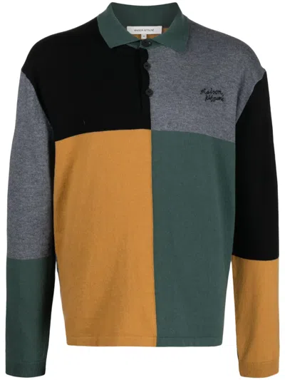 Maison Kitsuné Colour-block Knitted Polo Jumper In Green
