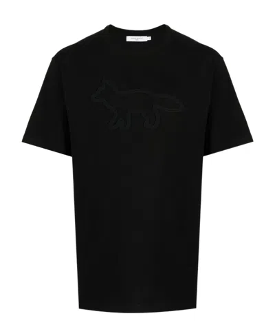 Maison Kitsuné Contour Fox Embroidered T-shirt In Black