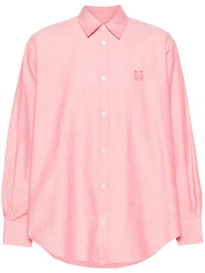 Maison Kitsuné Contour Fox Head-embroidery Cotton Shirt In Pink