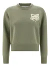 Maison Kitsuné Contrast Fox Head Sweater In Green